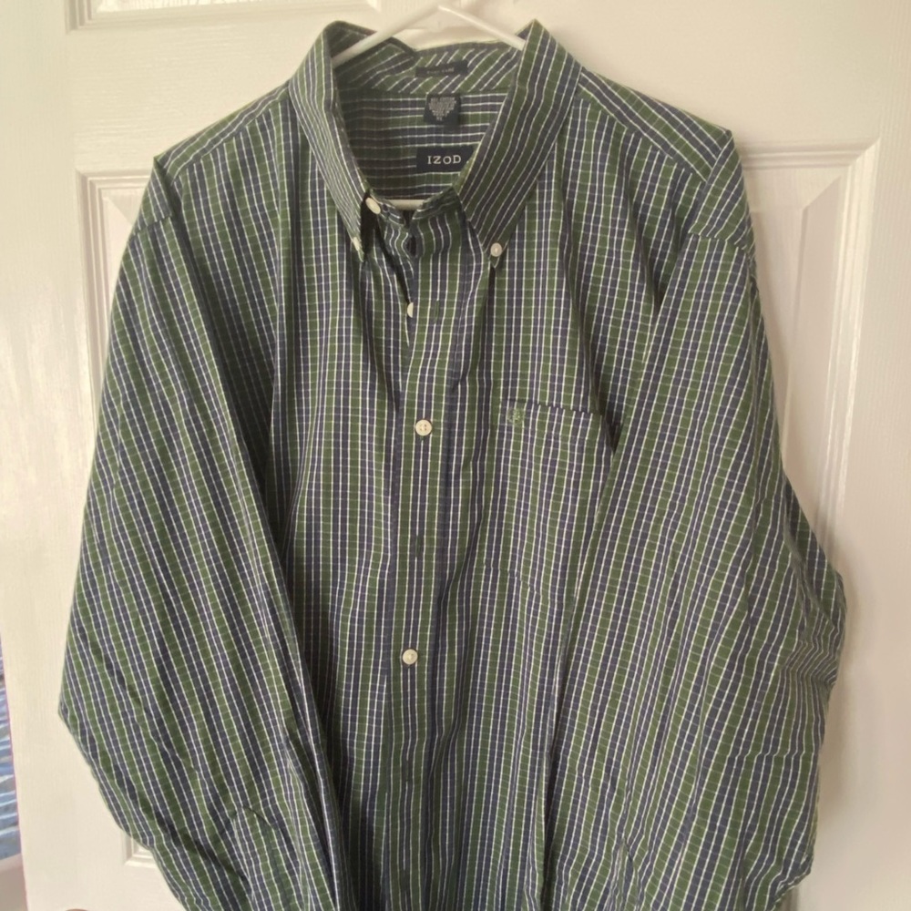 IZOD mens long sleeve plaid button down, XL